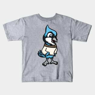 Cute Anthropomorphic Human-like Cartoon Character Blue Jay in Clothes Kids T-Shirt